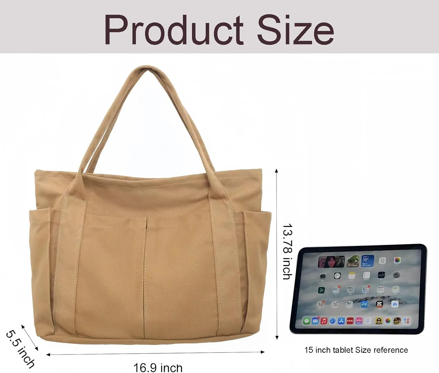 Canvas Tote Bag For Women With Pockets For Shopping Traveling Daily Commuting Beach Leisure And Fitness