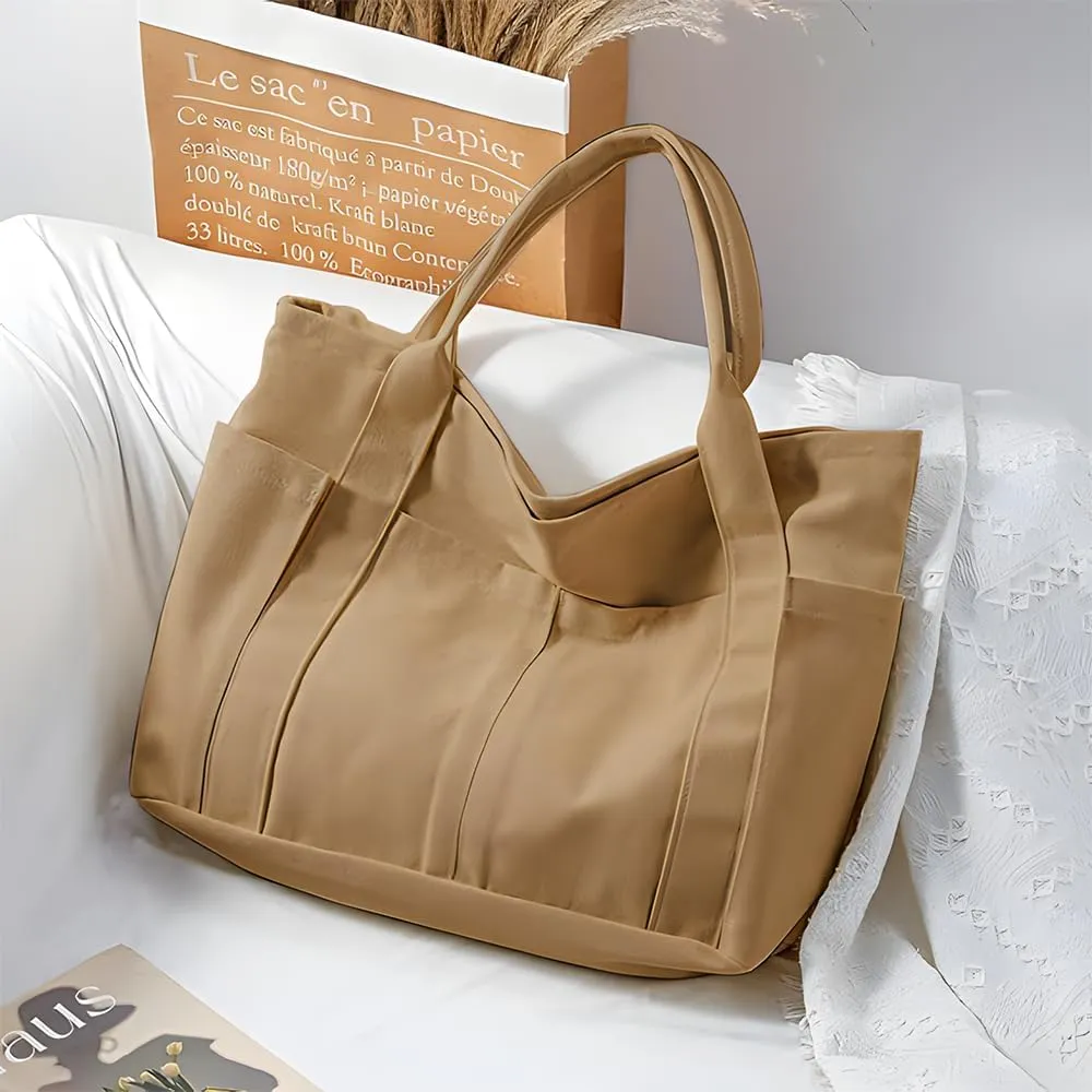 Canvas Tote Bag For Women With Pockets For Shopping Traveling Daily Commuting Beach Leisure And Fitness