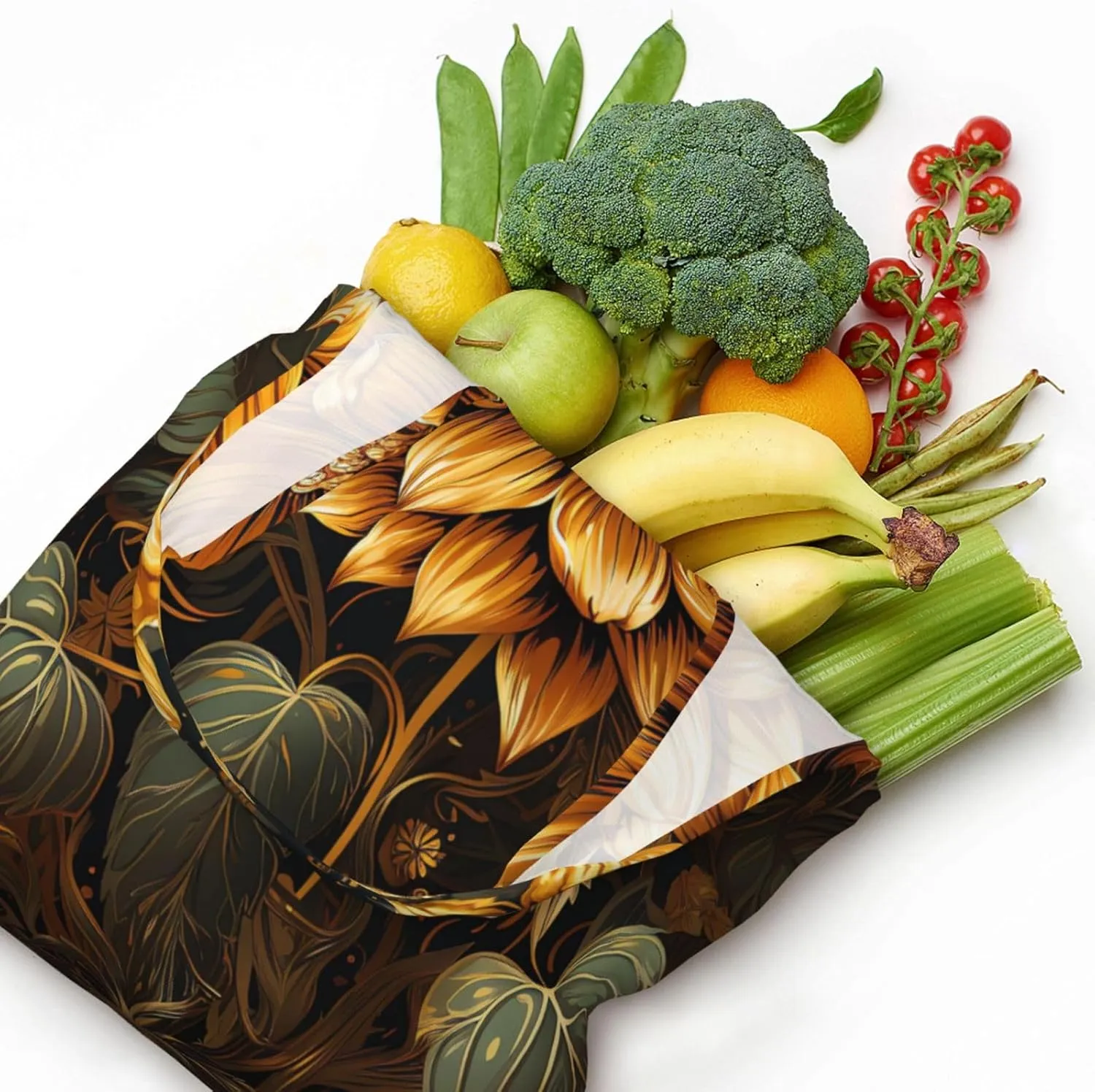 Canvas Tote Bag Reusable Grocery Bags Lightweight Handbag Blue and Orange Flowers Tote Bag for Shopping Cloth Bags