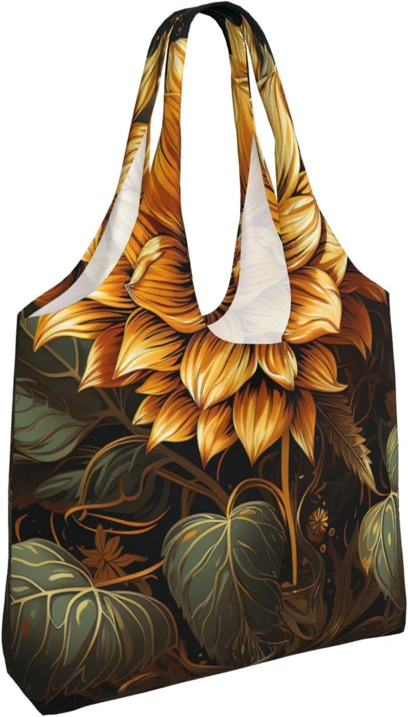 Canvas Tote Bag Reusable Grocery Bags Lightweight Handbag Blue and Orange Flowers Tote Bag for Shopping Cloth Bags
