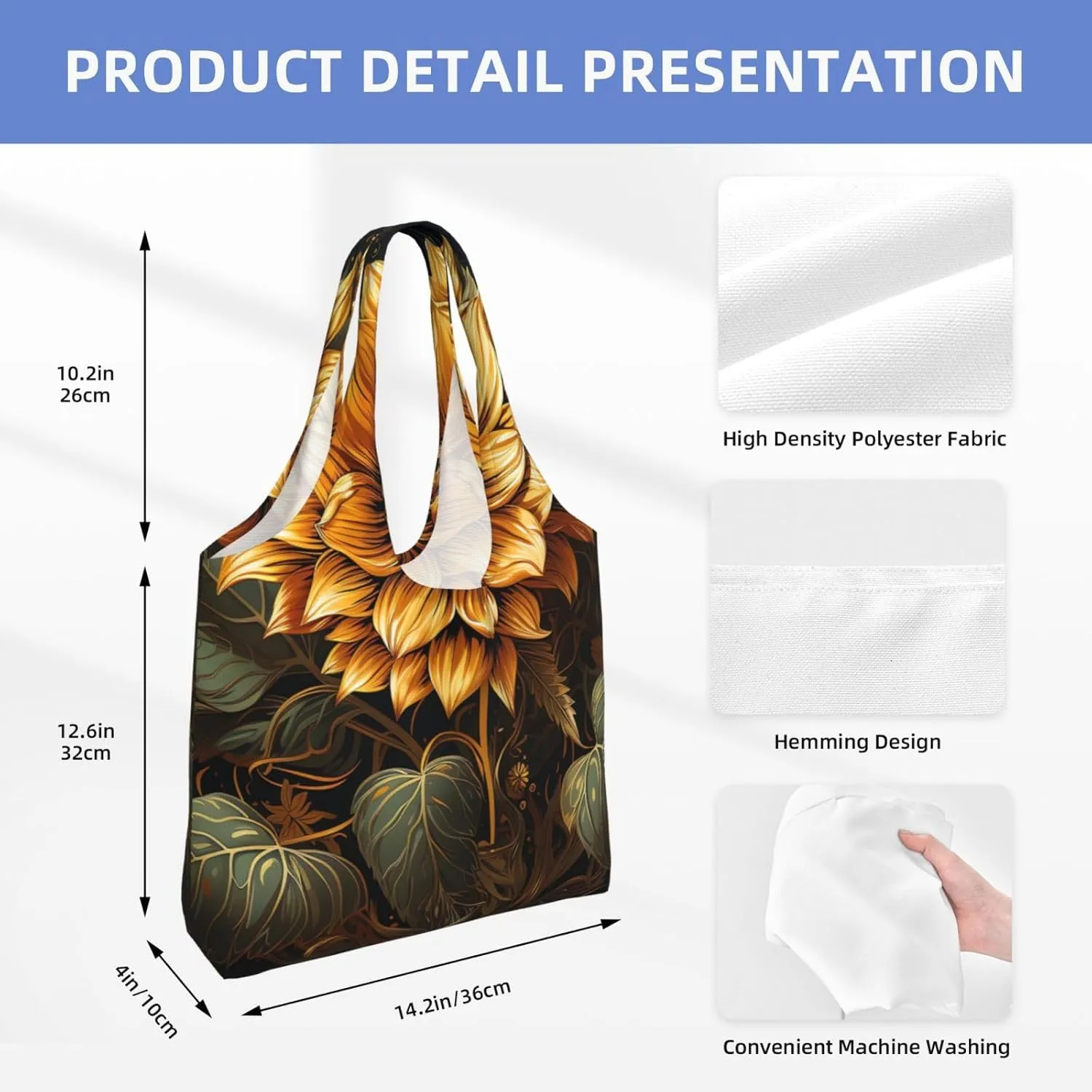 Canvas Tote Bag Reusable Grocery Bags Lightweight Handbag Blue and Orange Flowers Tote Bag for Shopping Cloth Bags