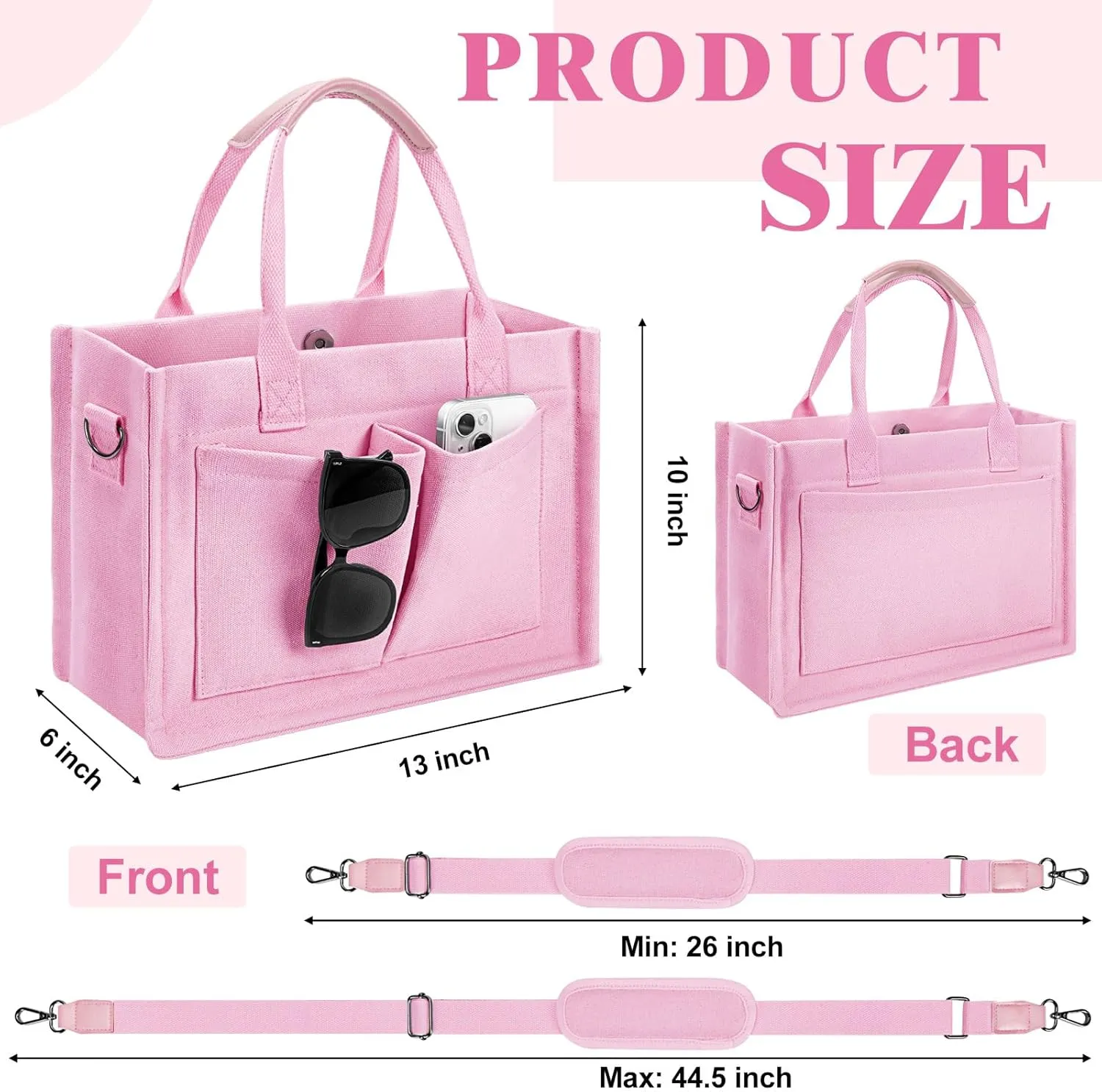Canvas Tote Bag with Pockets Work Tote Bags for Women Laptop Work Crossbody Tote Purse Tote Bag Shoulder Handbags