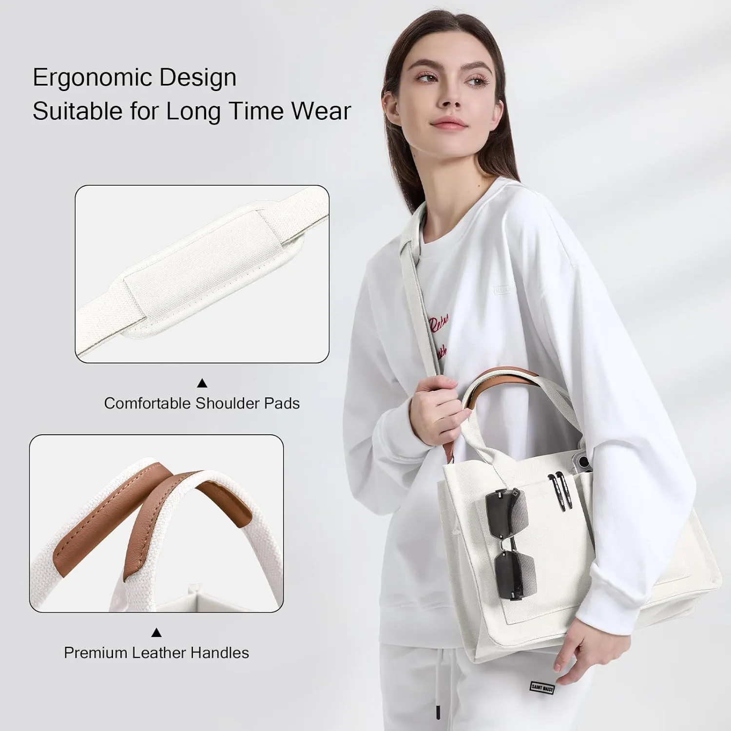 Canvas Tote Bags with Pockets - Women's Everyday Satchel Handbag