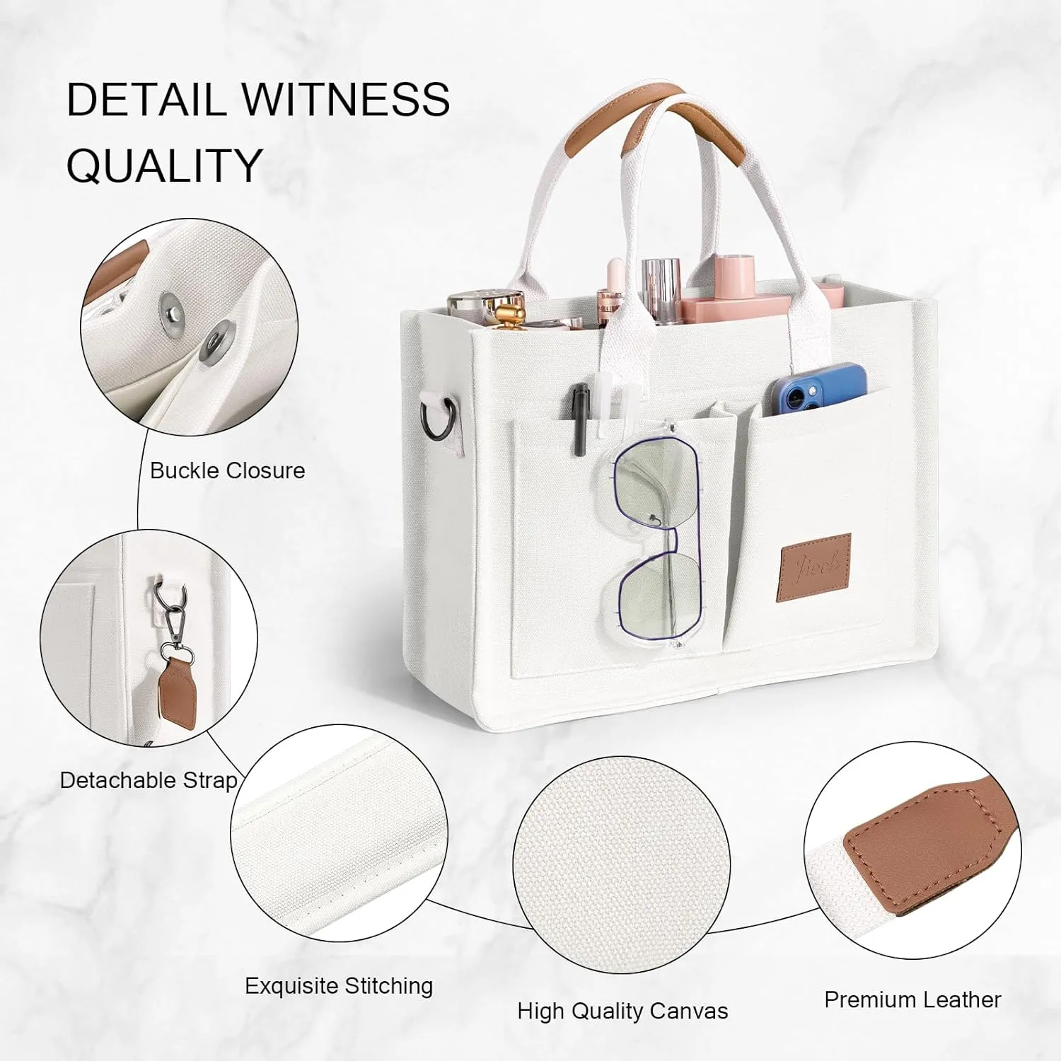 Canvas Tote Bags with Pockets - Women's Everyday Satchel Handbag
