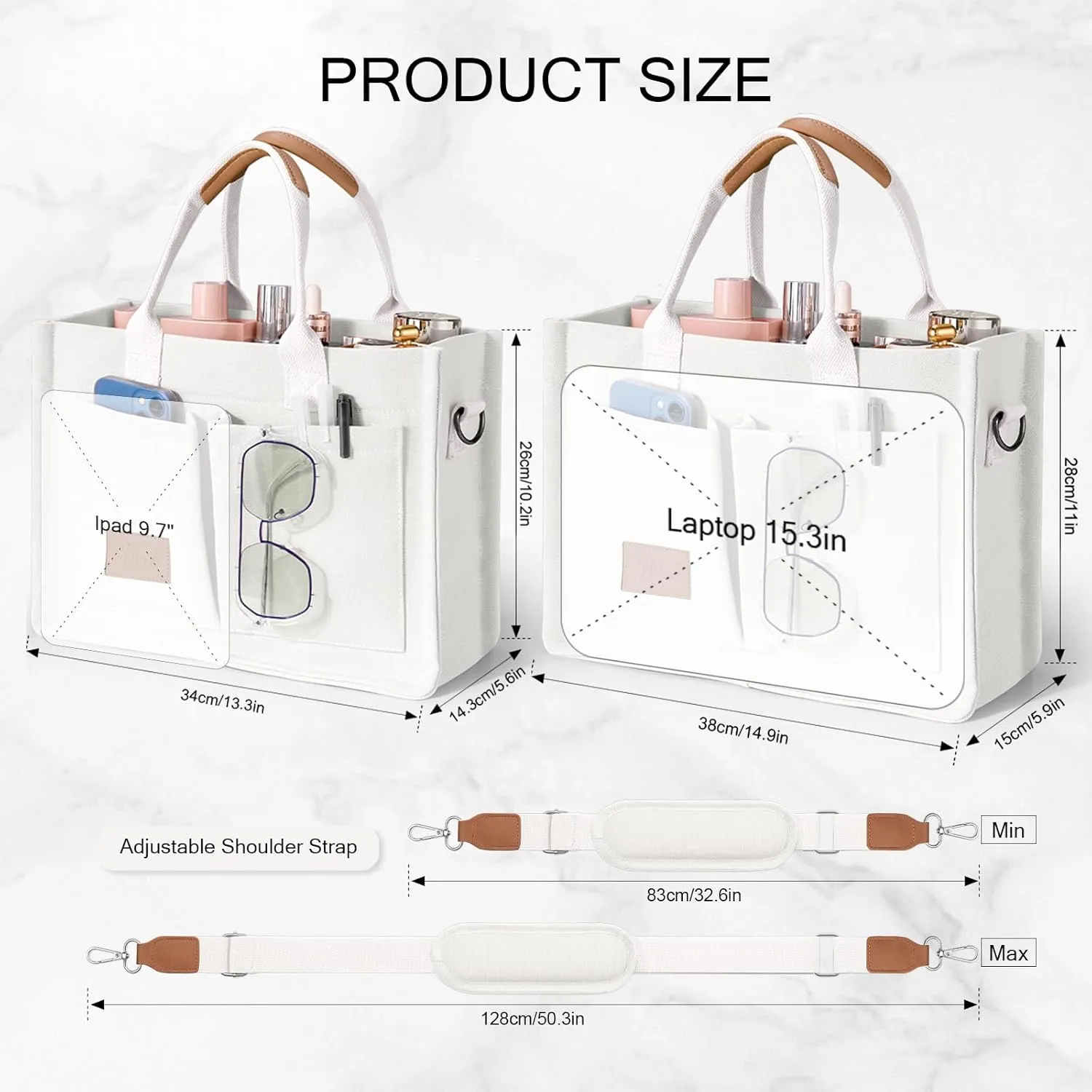 Canvas Tote Bags with Pockets - Women's Everyday Satchel Handbag