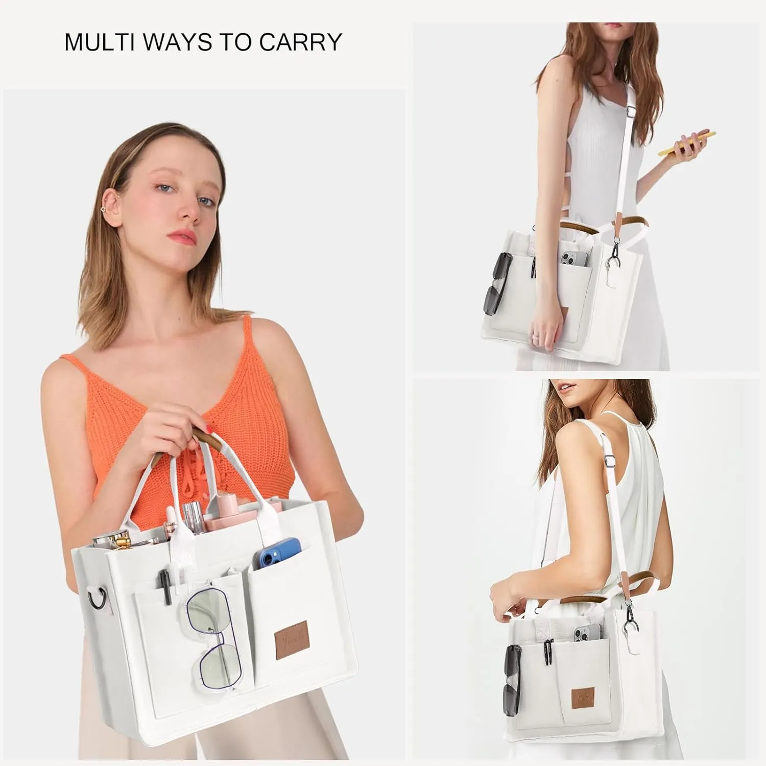 Canvas Tote Bags with Pockets - Women's Everyday Satchel Handbag