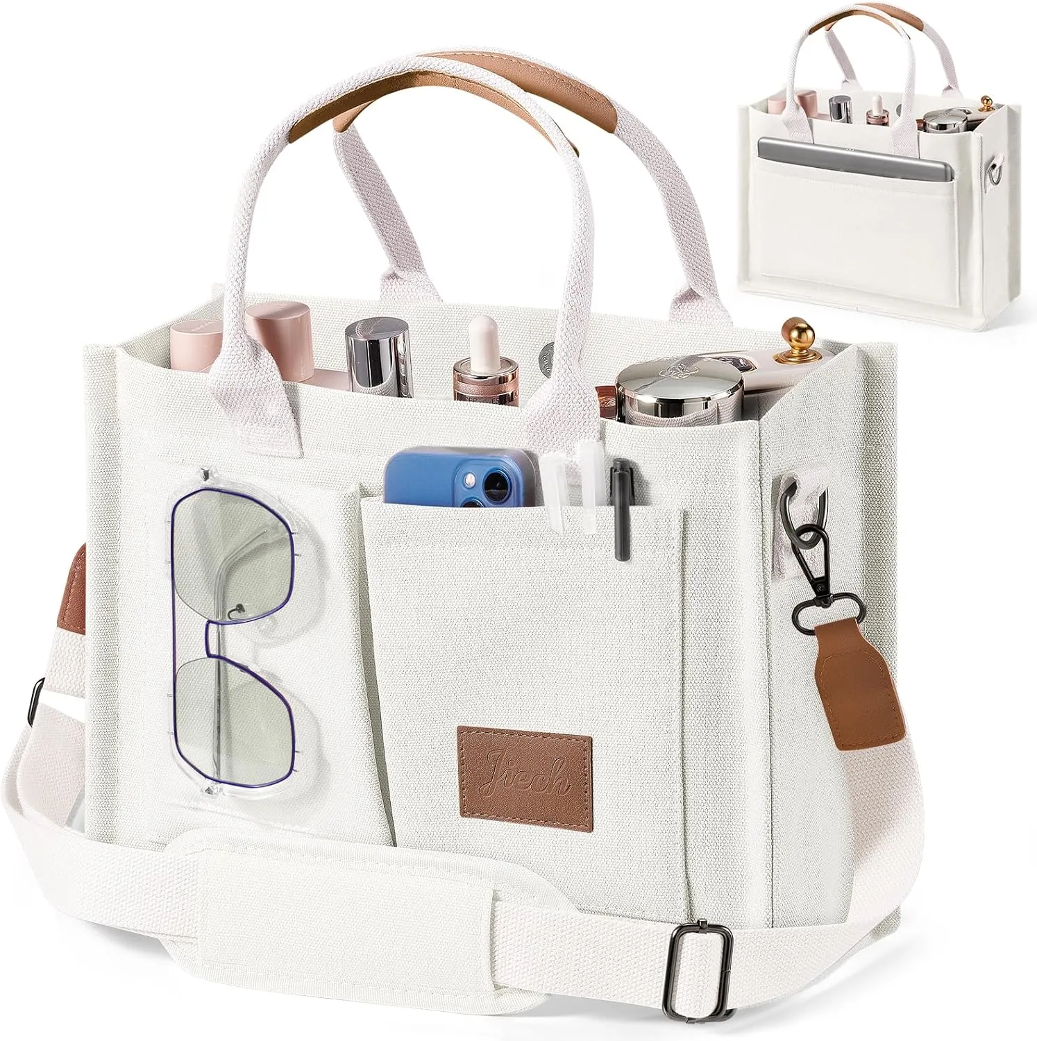 Canvas Tote Bags with Pockets - Women's Everyday Satchel Handbag