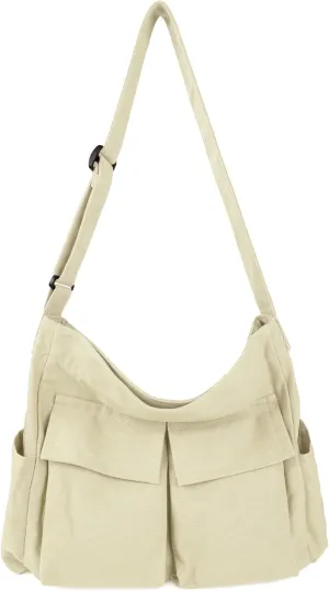 Canvas Tote Hobo Crossbody Messenger Bag with Multiple Pockets - Casual Shoulder Bag for Women & Men