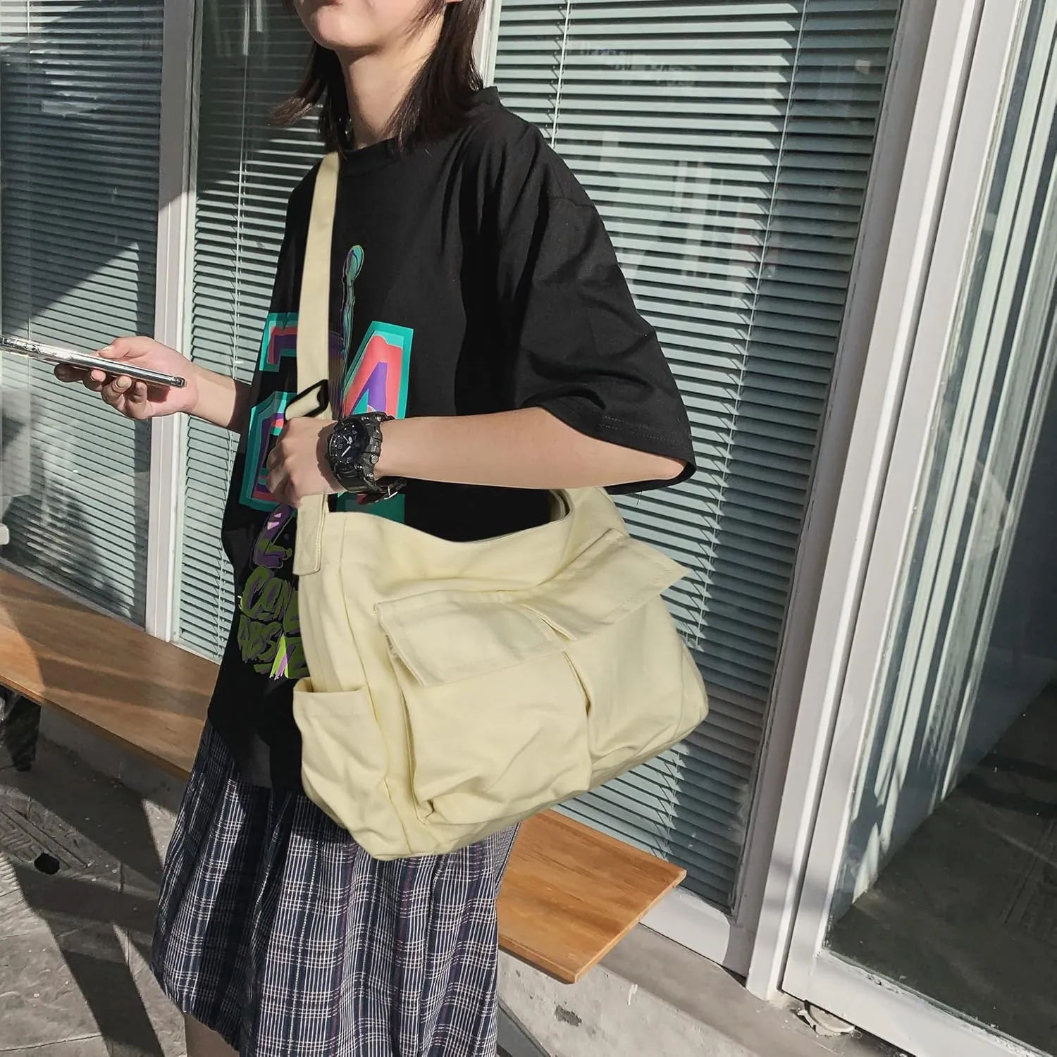 Canvas Tote Hobo Crossbody Messenger Bag with Multiple Pockets - Casual Shoulder Bag for Women & Men