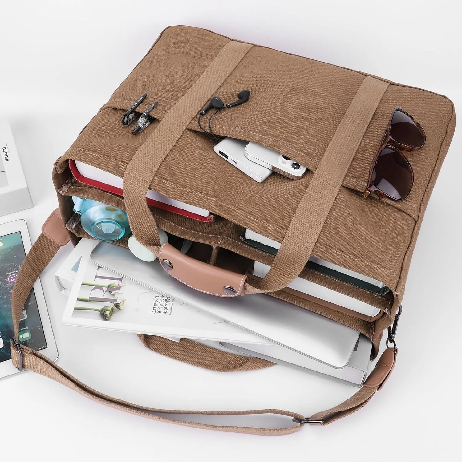 Canvas Tote With Multi Pockets for Women - Handbag, Mommy Bag, Casual Shoulder Crossbody With Compartments