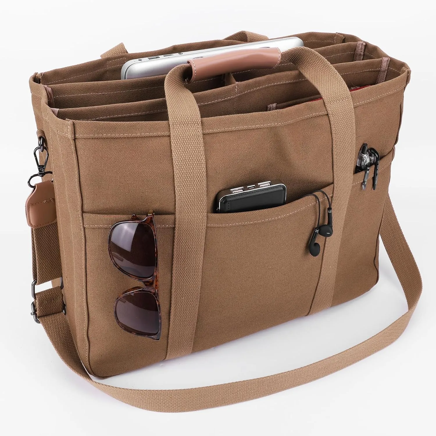Canvas Tote With Multi Pockets for Women - Handbag, Mommy Bag, Casual Shoulder Crossbody With Compartments