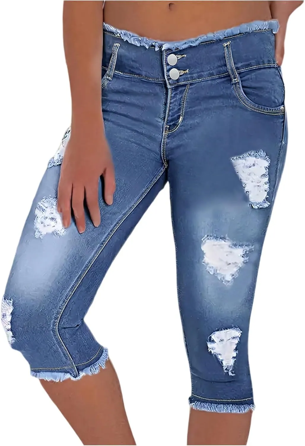 Capri Jeans for Women Stretch High Waisted Distressed Denim Capris Light Wash Ripped Skinny Cropped Jeans Streetwear