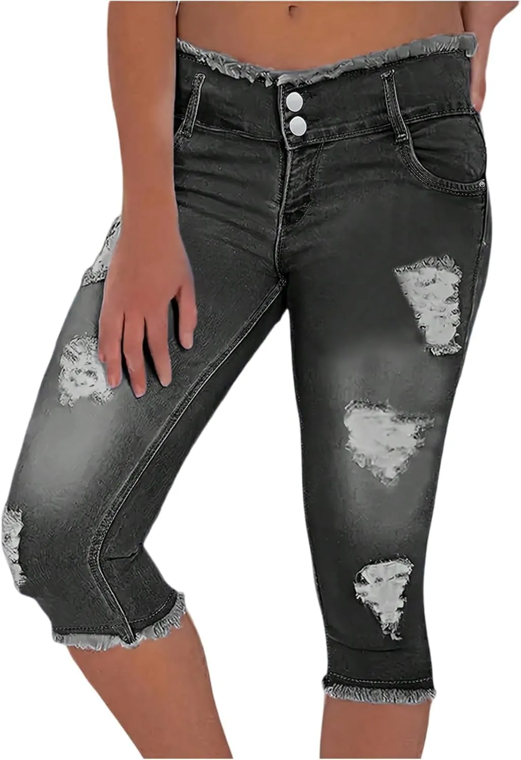Capri Jeans for Women Stretch High Waisted Distressed Denim Capris Light Wash Ripped Skinny Cropped Jeans Streetwear