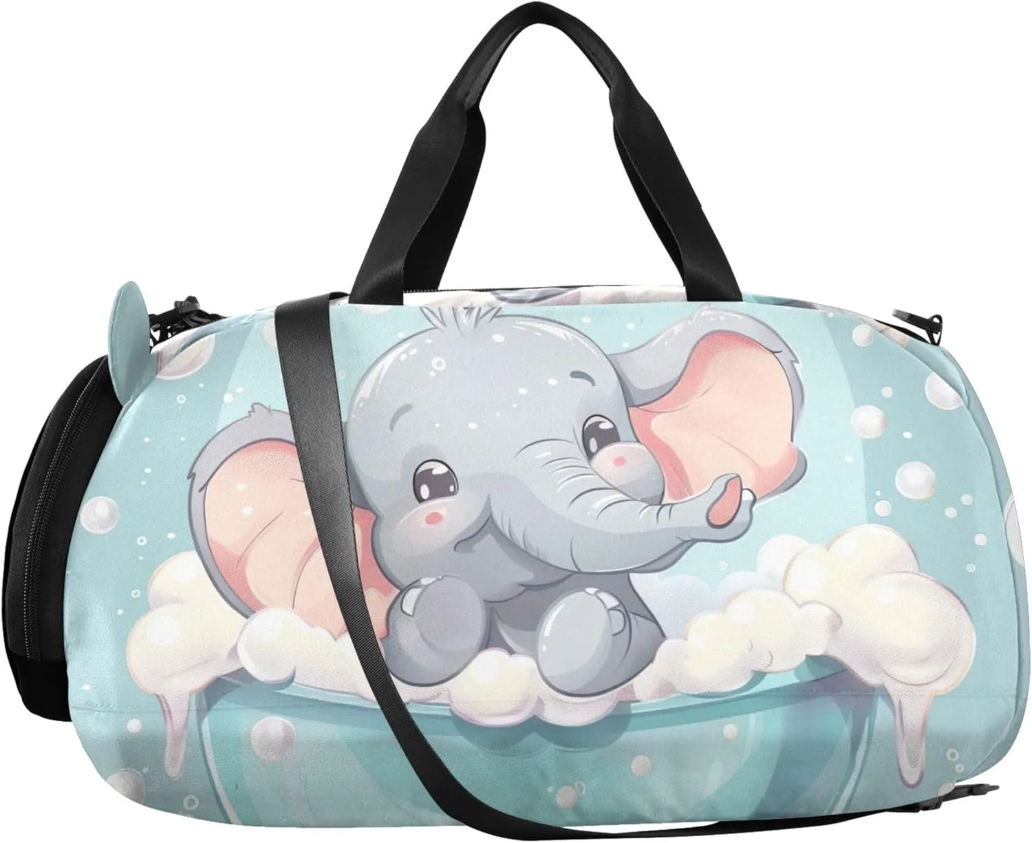 Carry on Duffel Bag Boys Toddler Weekender Bags Cute Elephant Light Blue Travel Duffle Bags Girls Tote Kids Dance Duffle