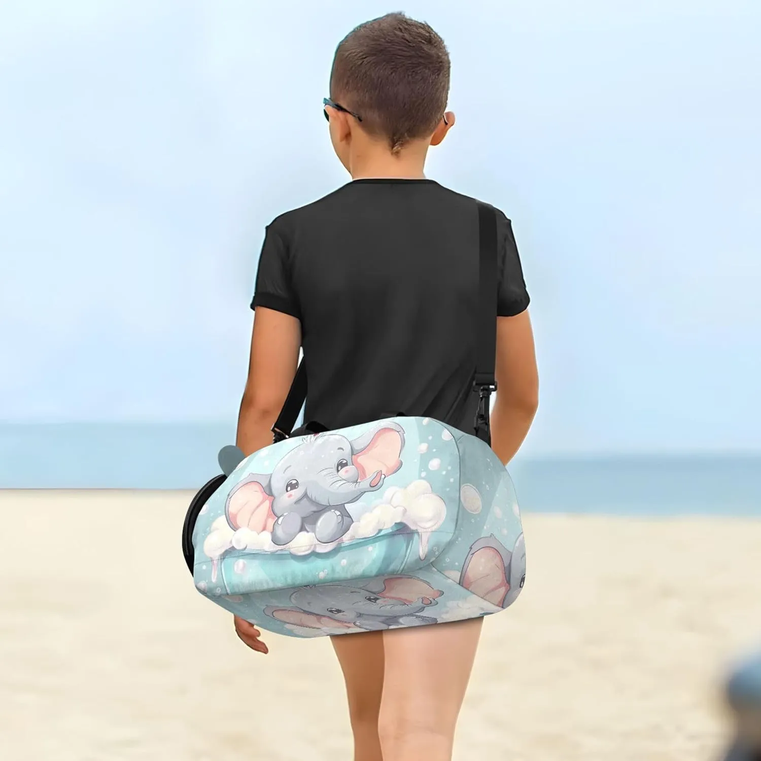Carry on Duffel Bag Boys Toddler Weekender Bags Cute Elephant Light Blue Travel Duffle Bags Girls Tote Kids Dance Duffle