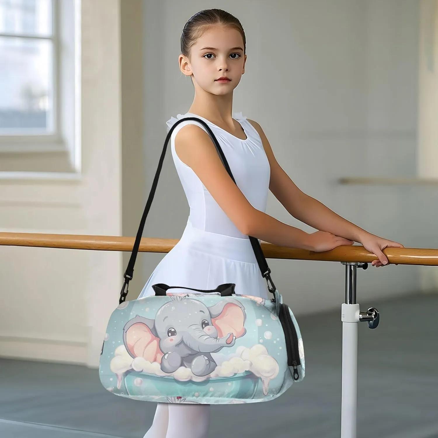 Carry on Duffel Bag Boys Toddler Weekender Bags Cute Elephant Light Blue Travel Duffle Bags Girls Tote Kids Dance Duffle