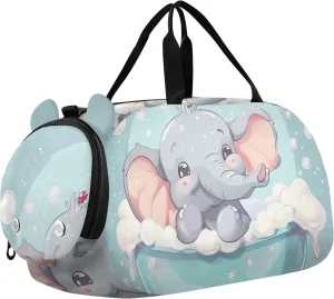 Carry on Duffel Bag Boys Toddler Weekender Bags Cute Elephant Light Blue Travel Duffle Bags Girls Tote Kids Dance Duffle