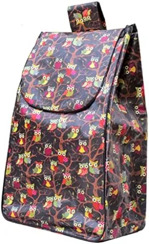 Cart Replacement Bag - 35L Oxford Cloth Waterproof Storage Bag, Foldable Shopping Bag, Trolley Accessories, for Shopping/Supermarket/Travel (Size: 55X34X19CM) (Color : Black with Birds)