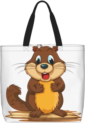 Cartoon animated beaver Tote Bag for Women Hobo Handbags with Zipper Large Shoulder Bag Shopping Bags Travel Purse