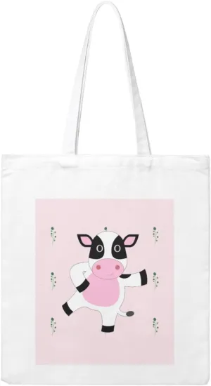 cartoon calf Heat Transfer Canvas Shopping Bag â€“ Reusable Tote Bag for Women - Personalized Picnic Beach Travel Bag, Beige, One Size
