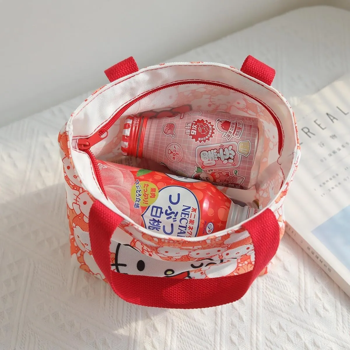 Cartoon Canvas Tote Bag Small Size Grocery Bag Cute for Girls Women Cellphone Purse Reusable Casual Shopping Handbag