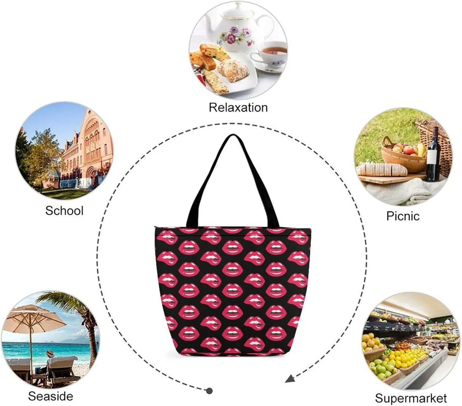 Cartoon with Bacon And Eggs Women's Tote Bag Reusable Handbag for Shopping Work Travel Big Capacity