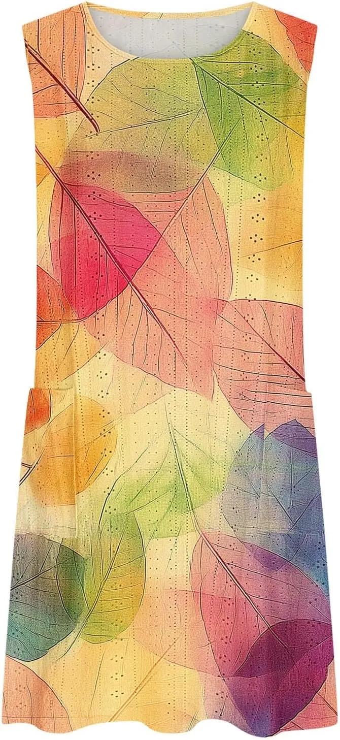 Casual Dress for Women Floral Print Summer Fashion Sundress Sleeveless Round Neck Maxi Beach Vacation Dresses 2025