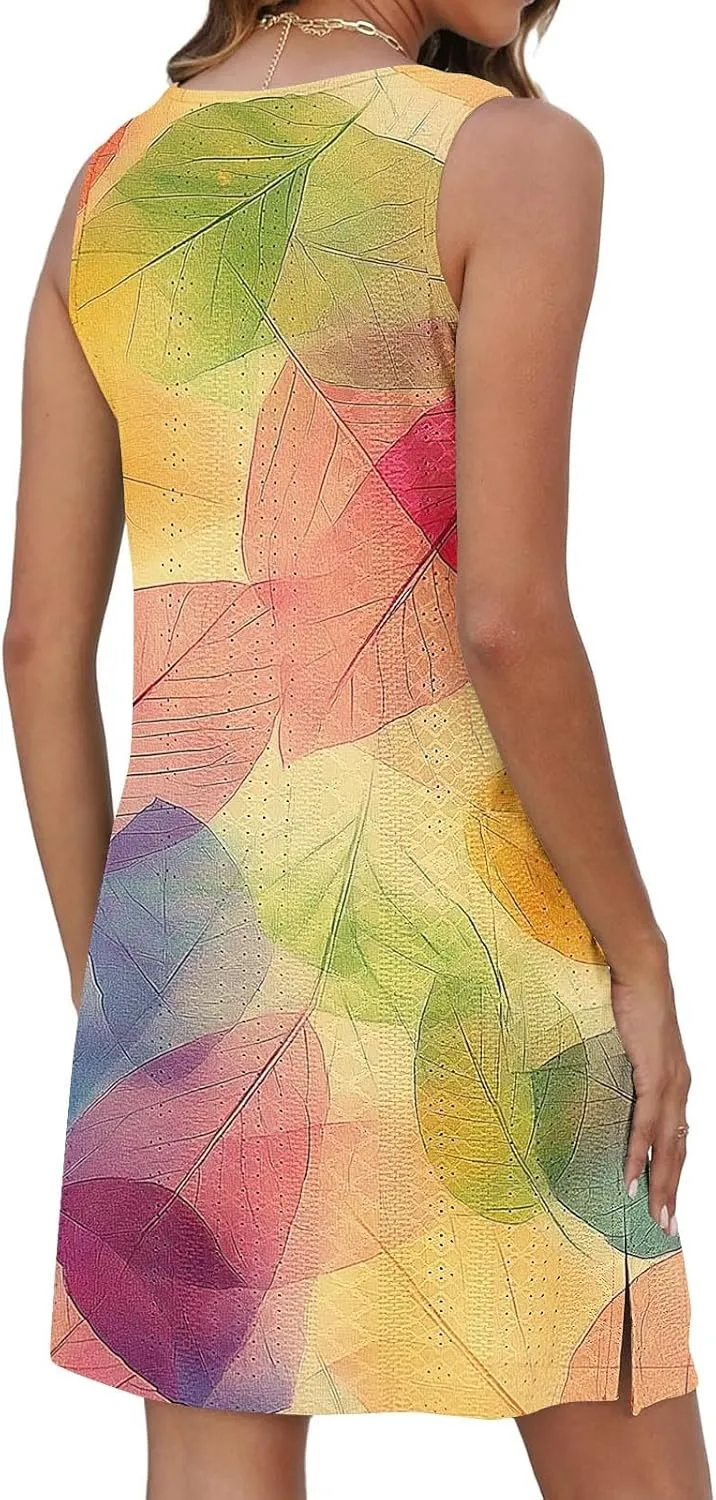 Casual Dress for Women Floral Print Summer Fashion Sundress Sleeveless Round Neck Maxi Beach Vacation Dresses 2025