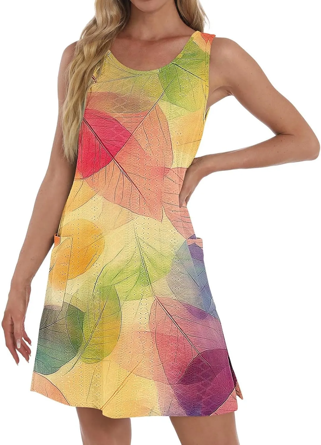 Casual Dress for Women Floral Print Summer Fashion Sundress Sleeveless Round Neck Maxi Beach Vacation Dresses 2025