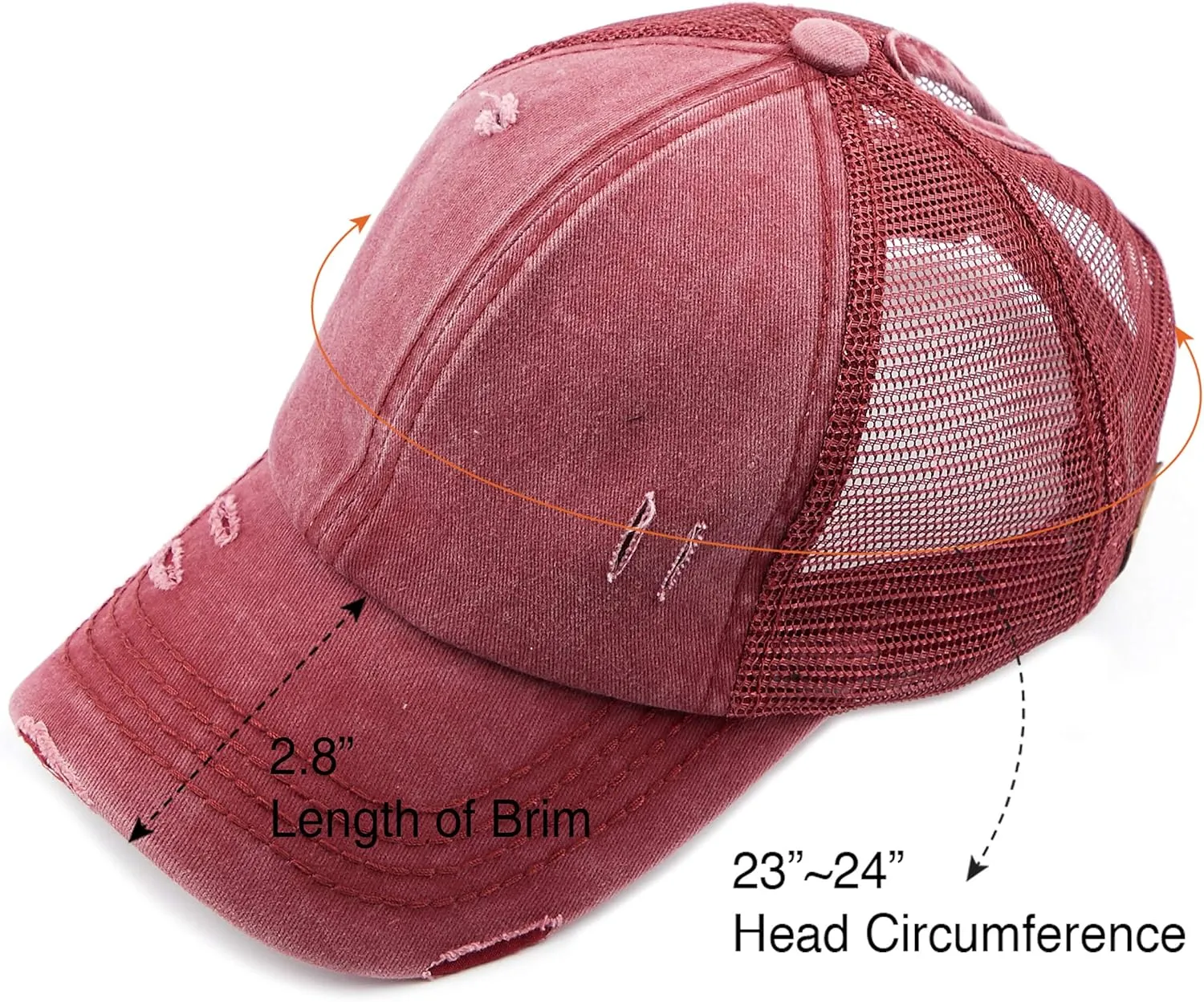 C.C Hatsandscarf Exclusives Washed Distressed Cotton Denim Ponytail Hat Adjustable Baseball Cap (BT-12) (BT-13)