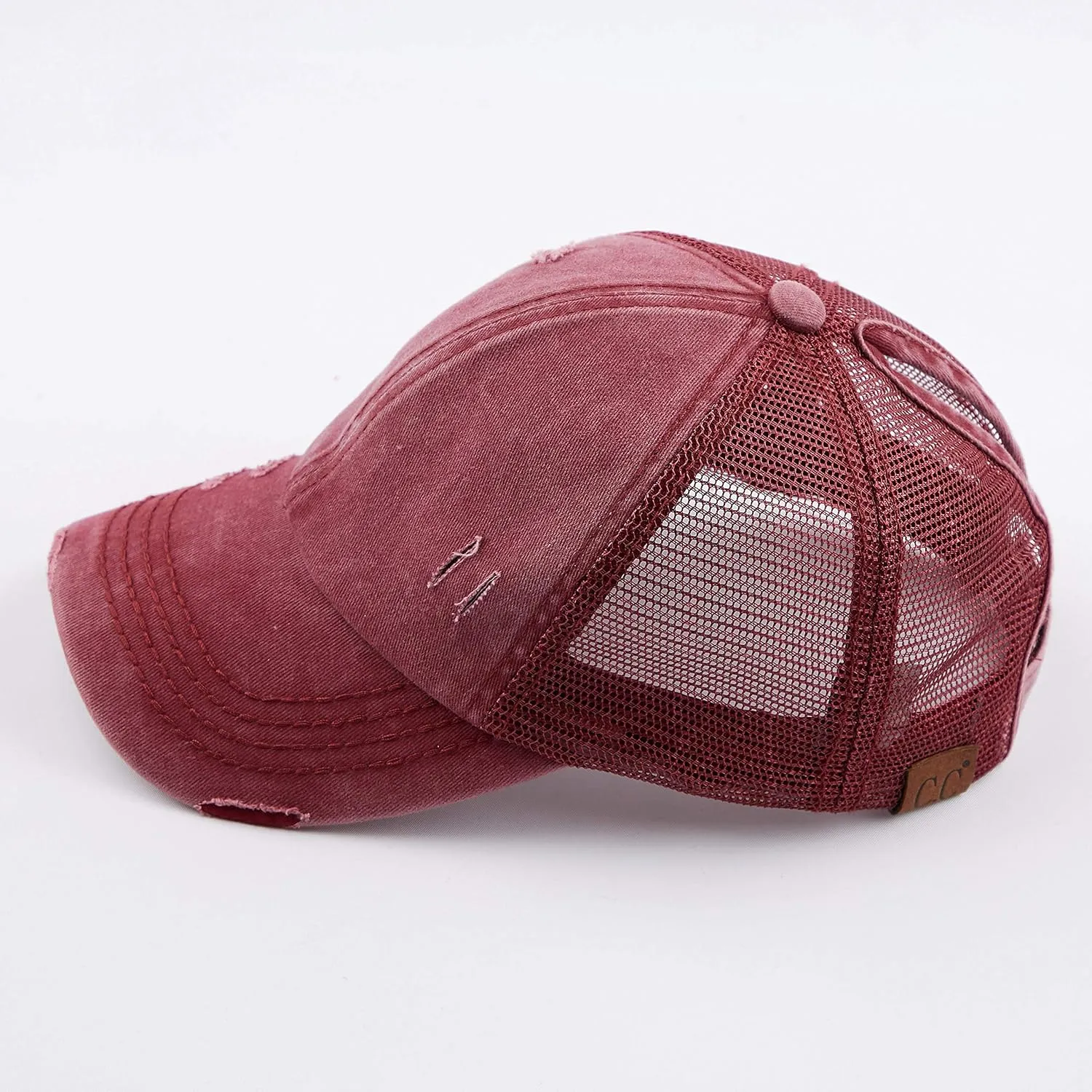 C.C Hatsandscarf Exclusives Washed Distressed Cotton Denim Ponytail Hat Adjustable Baseball Cap (BT-12) (BT-13)