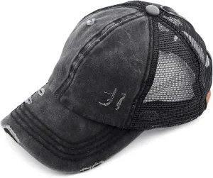 C.C Hatsandscarf Exclusives Washed Distressed Cotton Denim Ponytail Hat Adjustable Baseball Cap (BT-12) (BT-13)