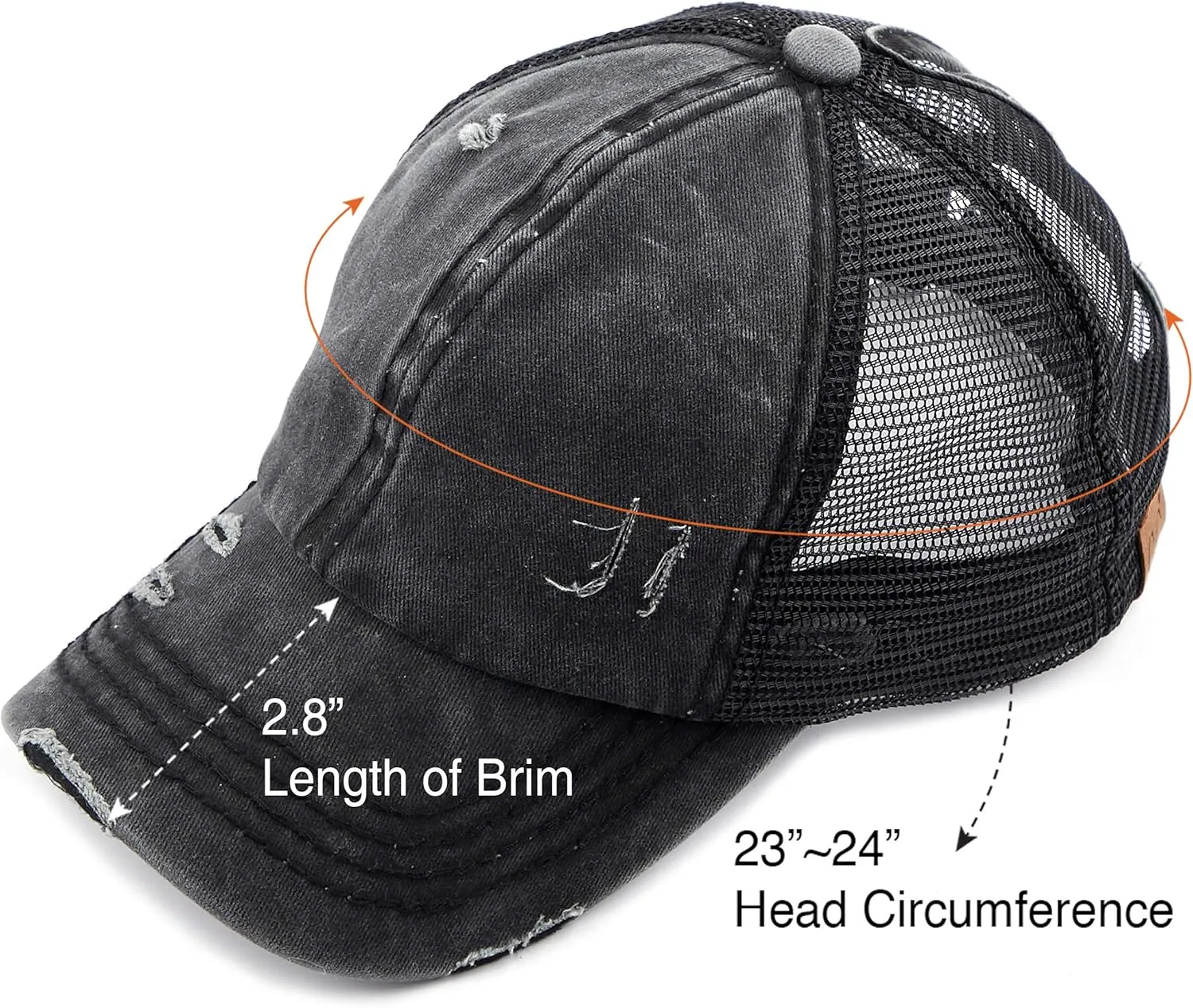 C.C Hatsandscarf Exclusives Washed Distressed Cotton Denim Ponytail Hat Adjustable Baseball Cap (BT-12) (BT-13)