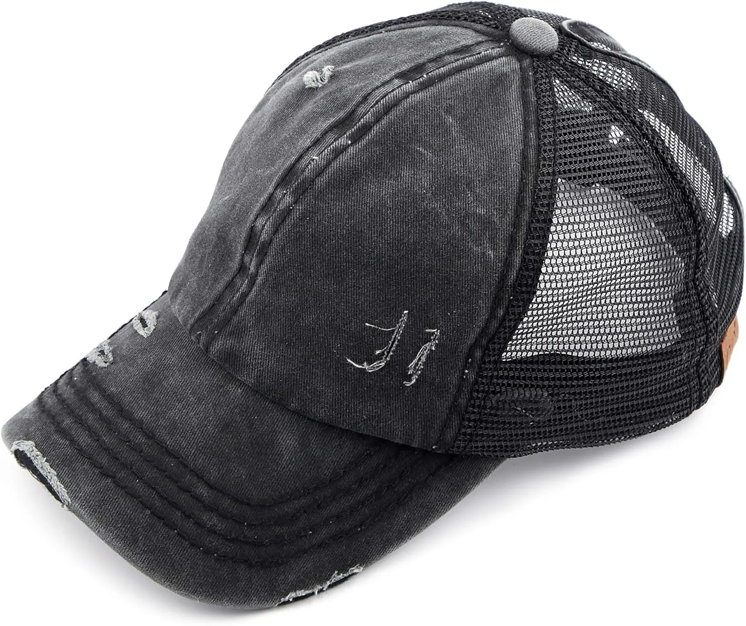 C.C Hatsandscarf Exclusives Washed Distressed Cotton Denim Ponytail Hat Adjustable Baseball Cap (BT-12) (BT-13)
