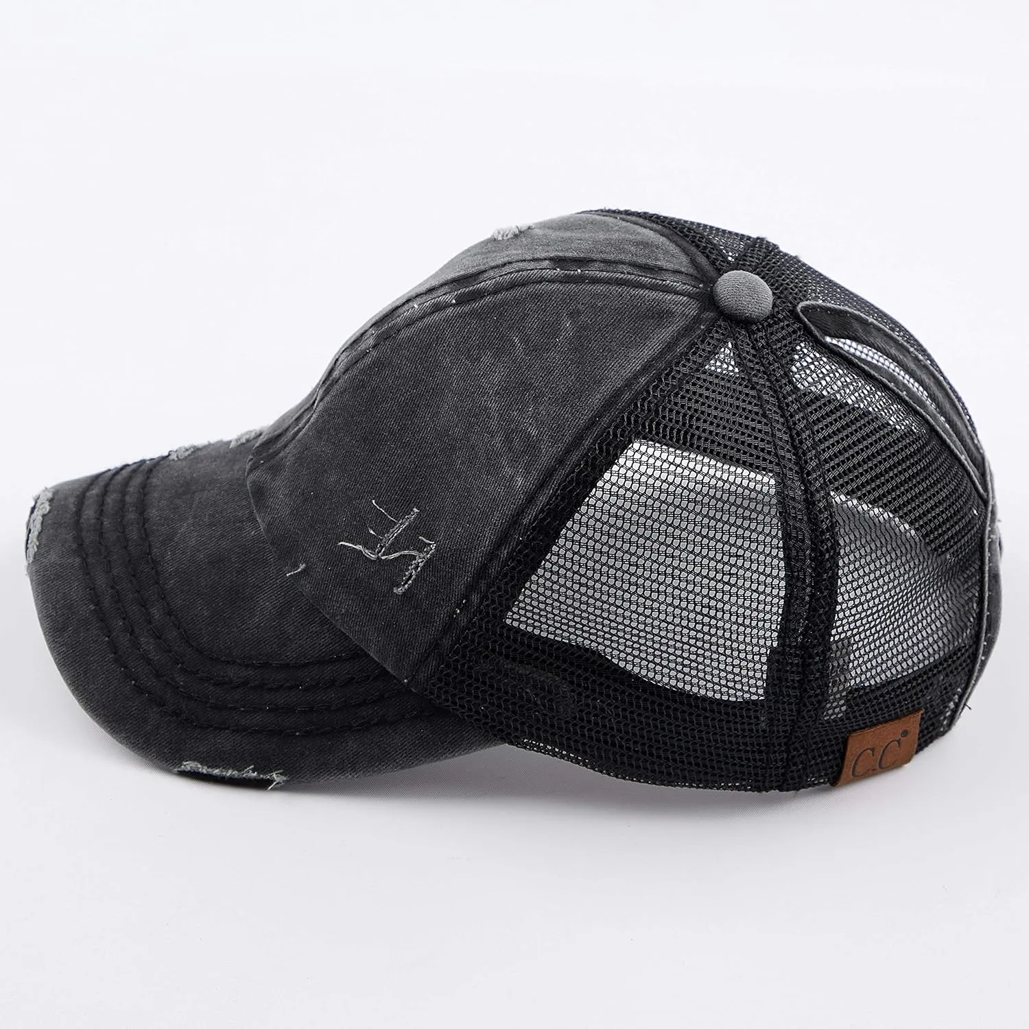 C.C Hatsandscarf Exclusives Washed Distressed Cotton Denim Ponytail Hat Adjustable Baseball Cap (BT-12) (BT-13)