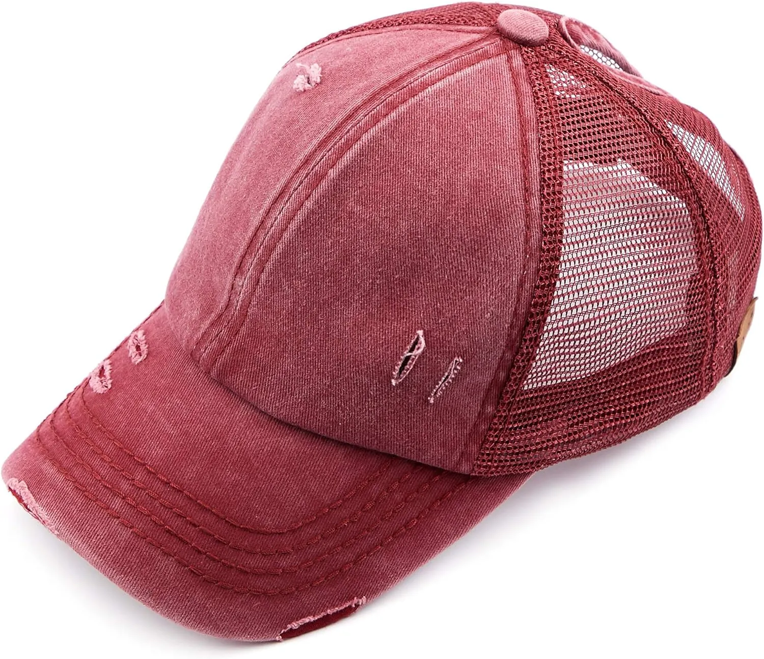 C.C Hatsandscarf Exclusives Washed Distressed Cotton Denim Ponytail Hat Adjustable Baseball Cap (BT-12) (BT-13)