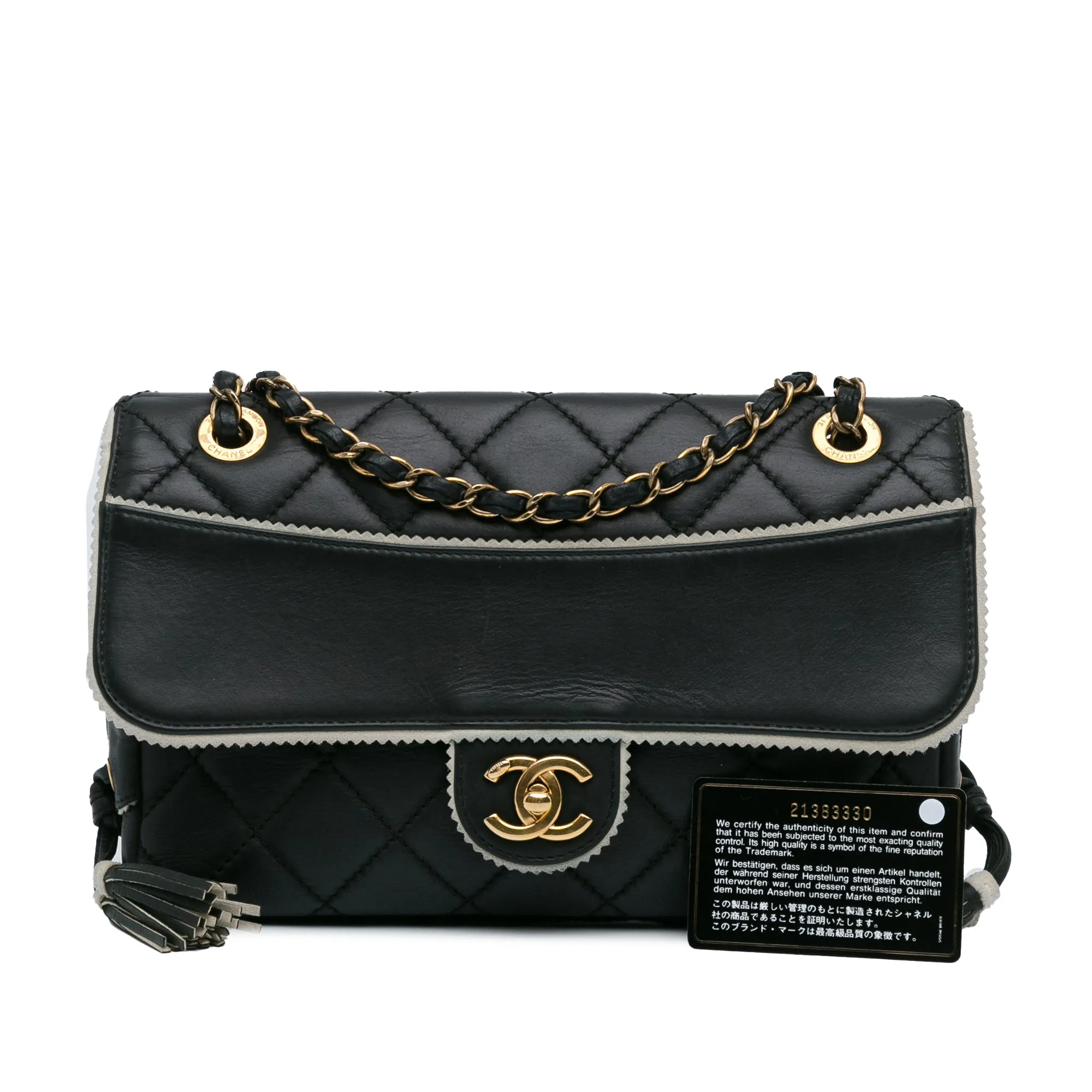 CC Quilted Lambskin Tassel and Border Embellished Flap