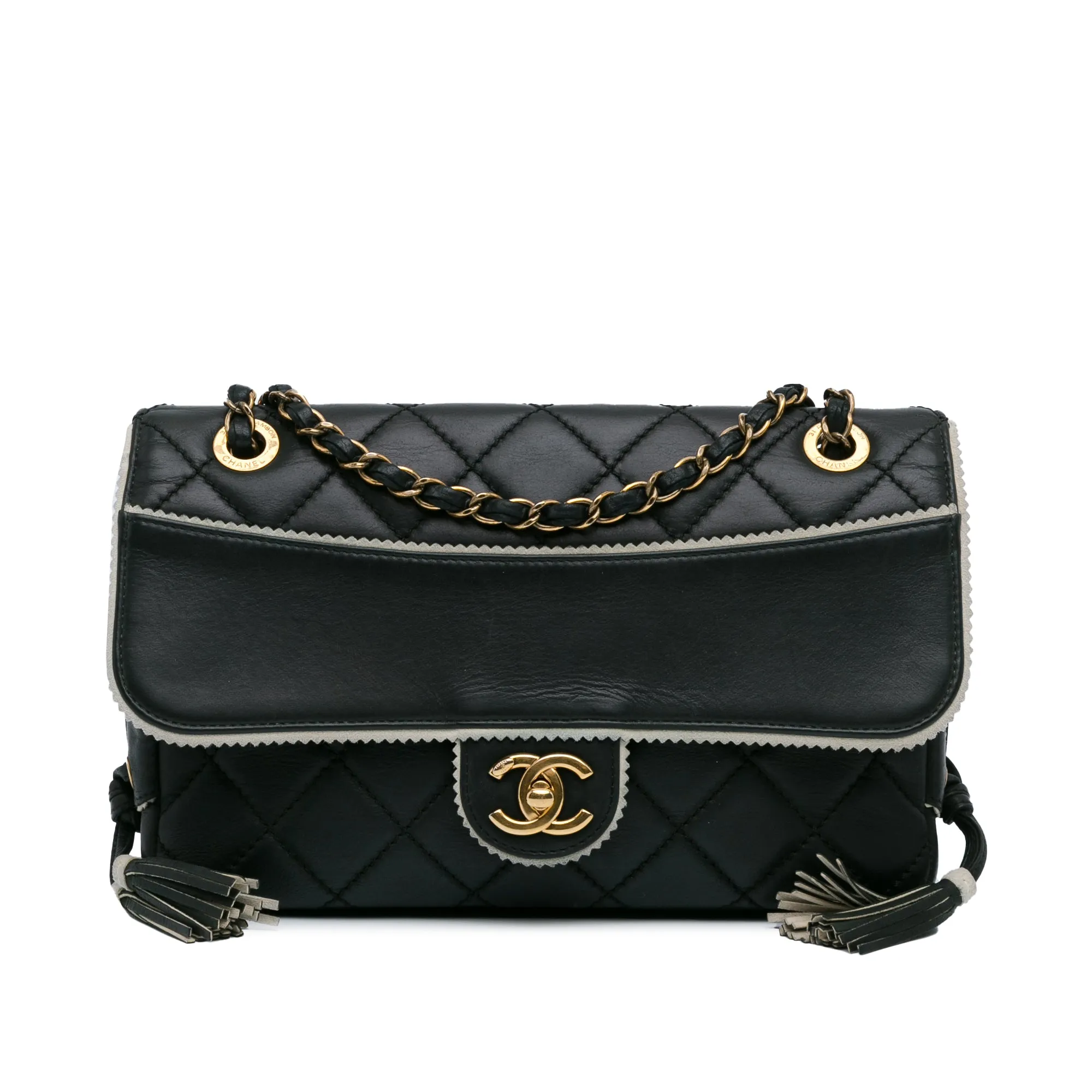 CC Quilted Lambskin Tassel and Border Embellished Flap