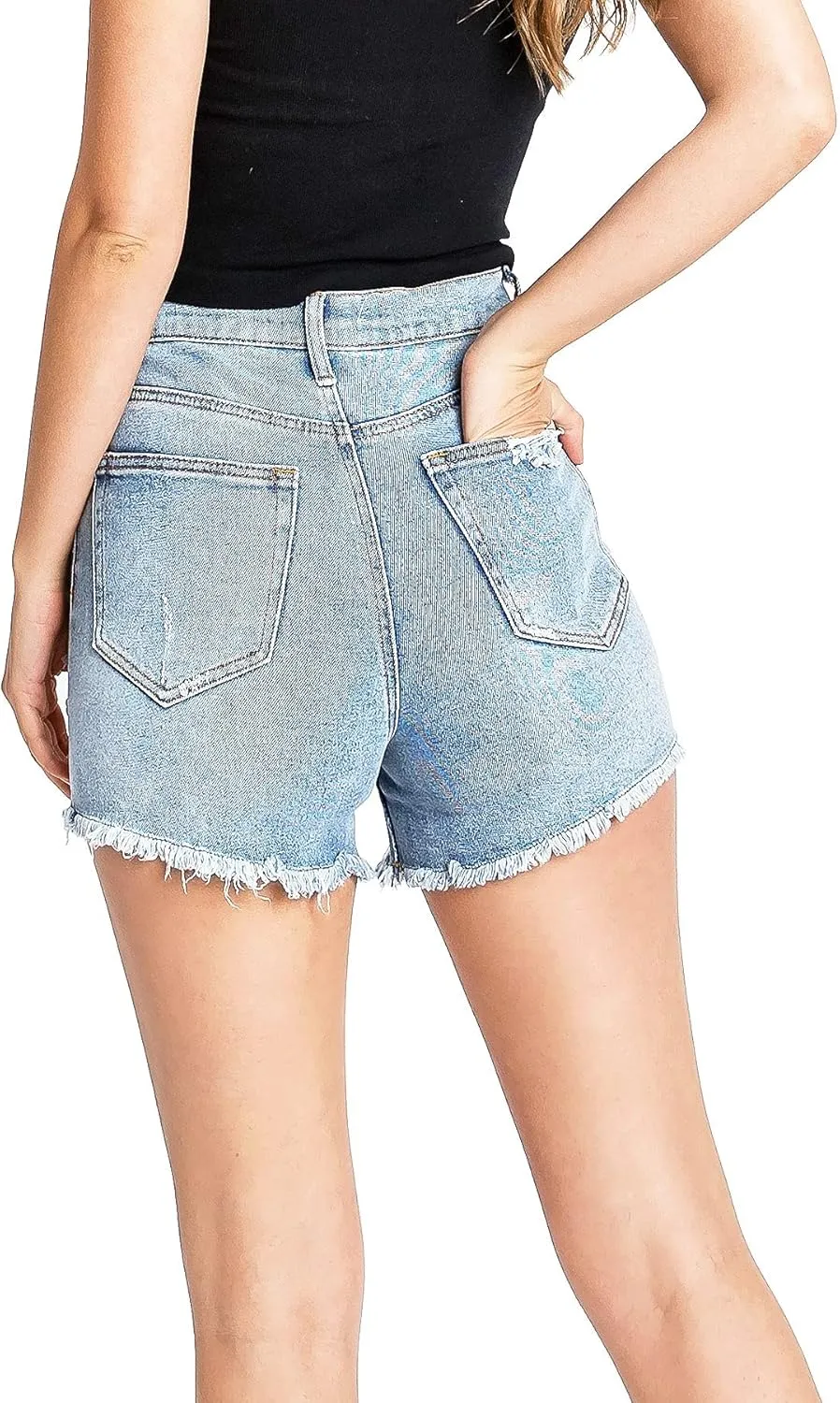 Celebrity Pink Women's Juniors Super High Rise Distressed Denim Shorts