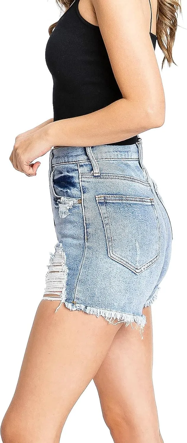Celebrity Pink Women's Juniors Super High Rise Distressed Denim Shorts