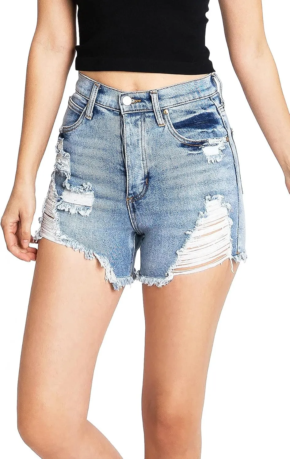 Celebrity Pink Women's Juniors Super High Rise Distressed Denim Shorts