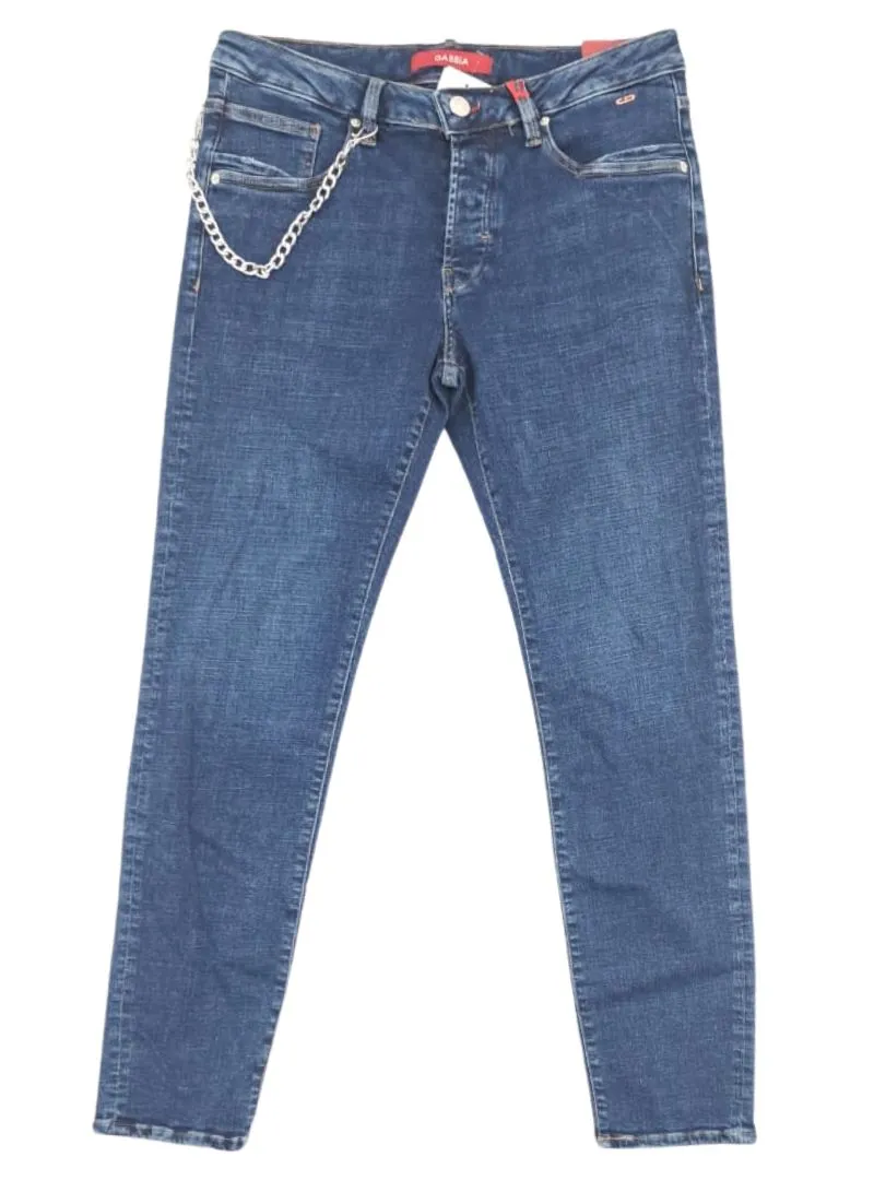 CHAIN DETAIL DISTRESSED POCKET DENIM