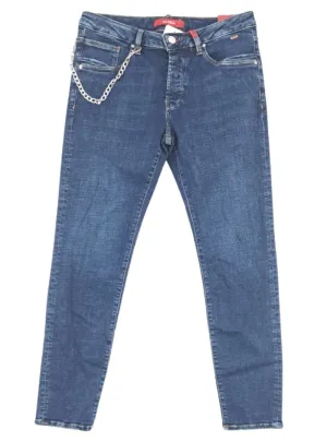 CHAIN DETAIL DISTRESSED POCKET DENIM