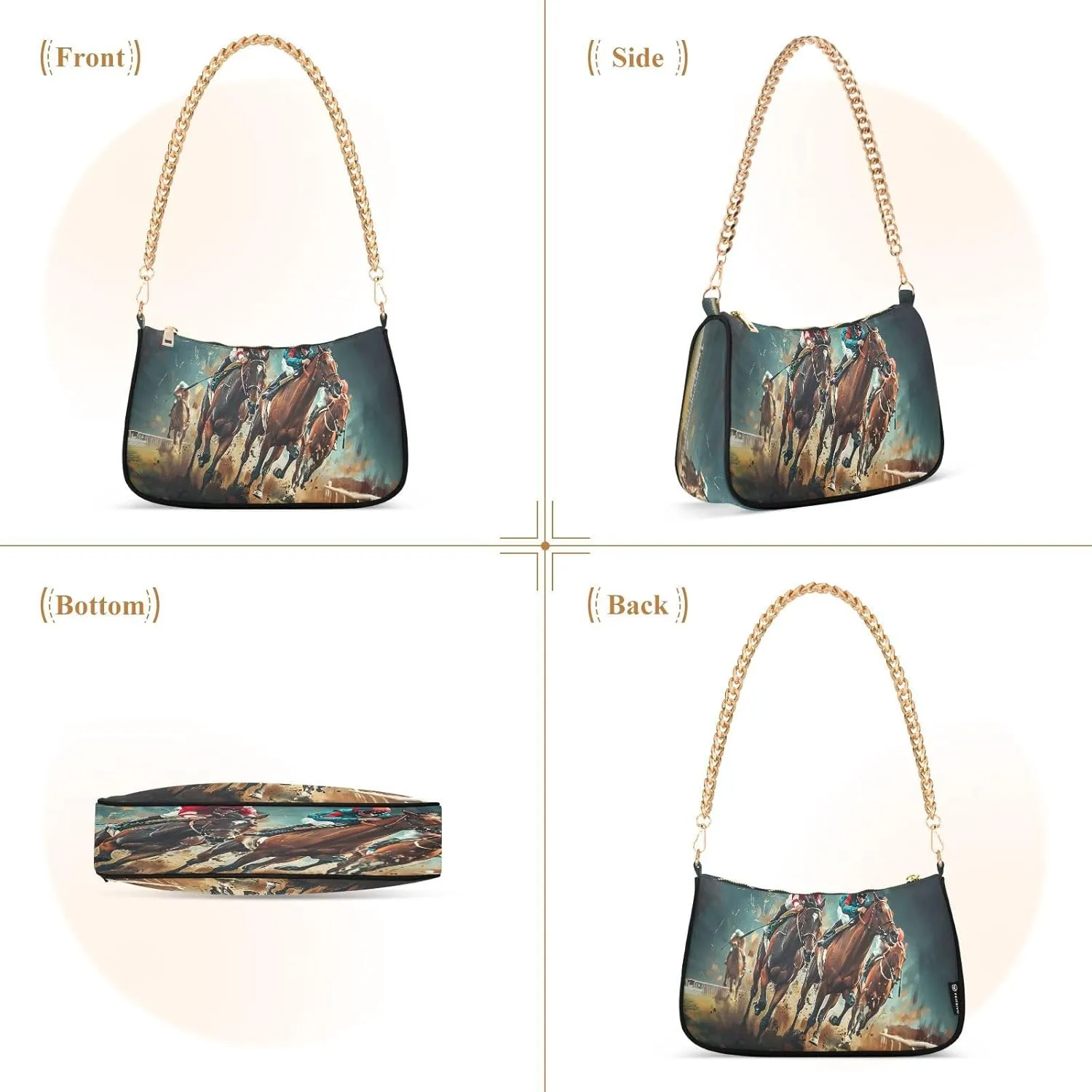 Chain Shoulder Bag Hobo Tote Handbag Mini Clutch Purse with Zipper Closure for Women