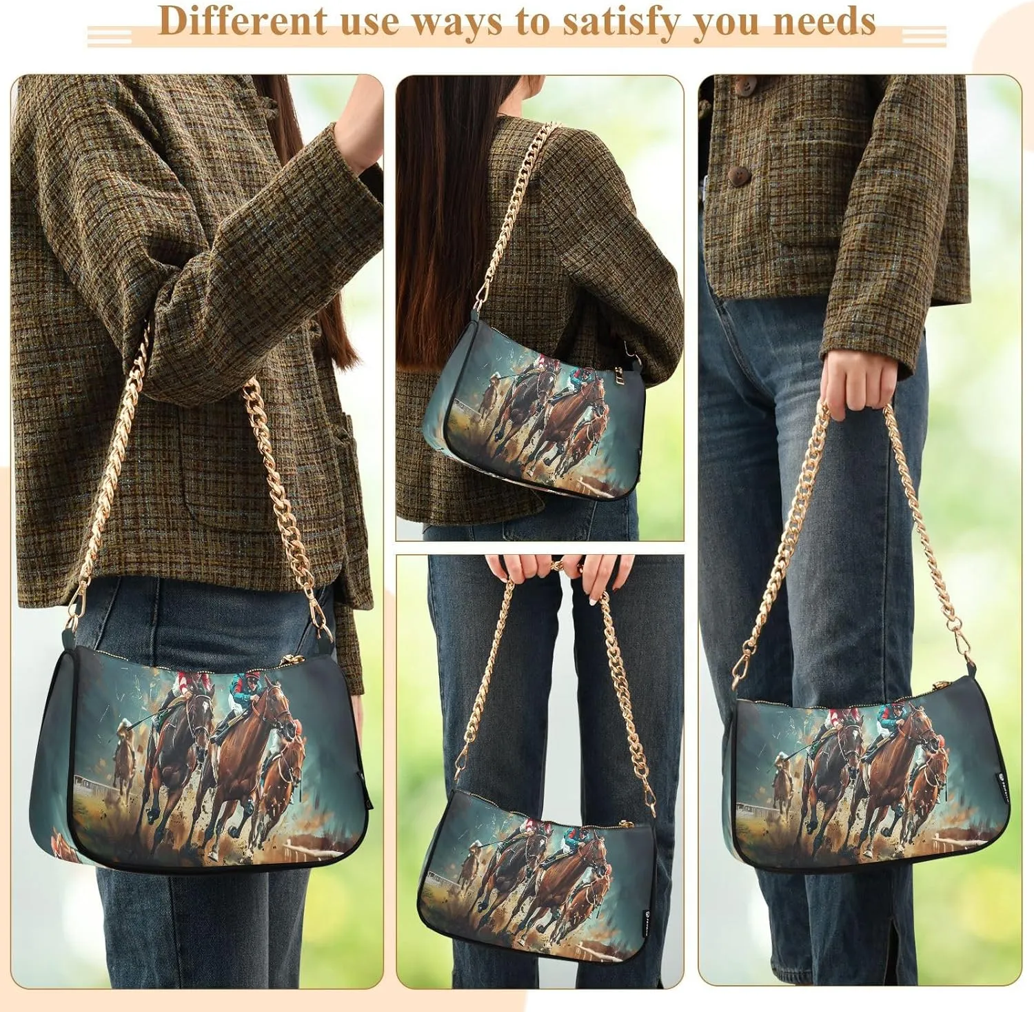 Chain Shoulder Bag Hobo Tote Handbag Mini Clutch Purse with Zipper Closure for Women