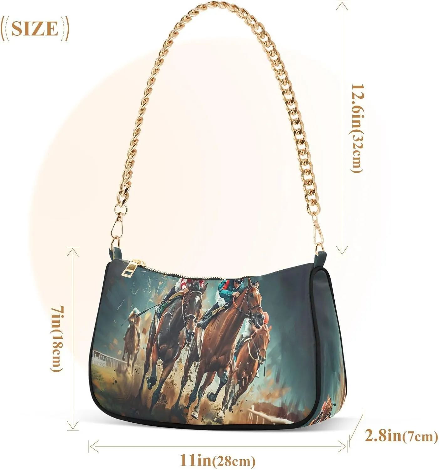 Chain Shoulder Bag Hobo Tote Handbag Mini Clutch Purse with Zipper Closure for Women