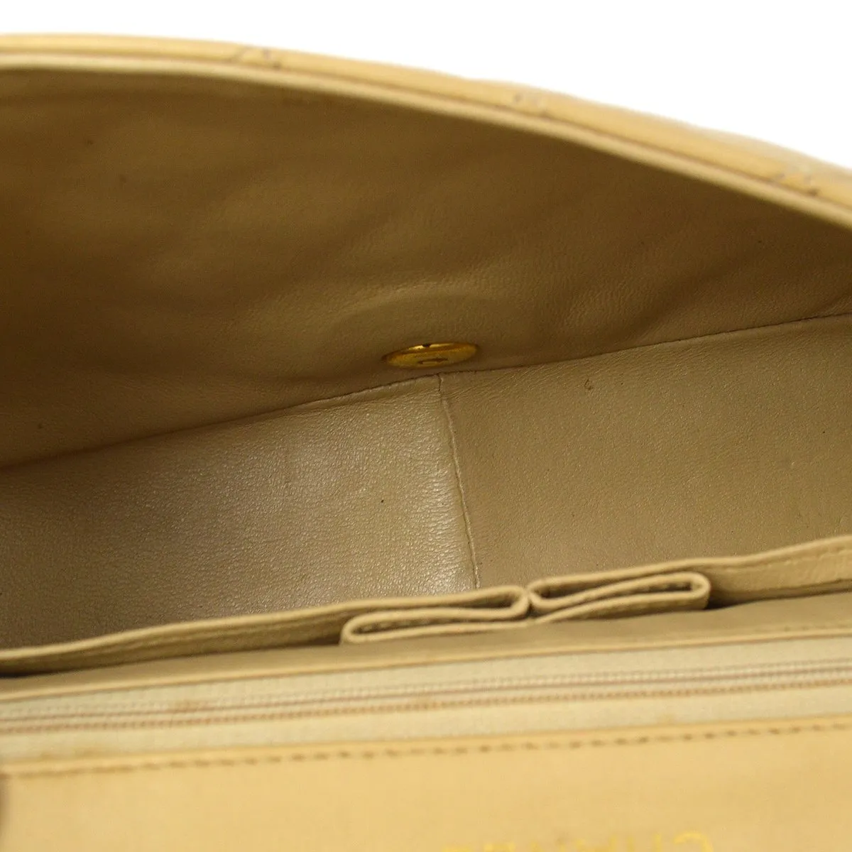 CHANEL 1989-1991 Turnlock Full Flap Small Beige Lambskin 60396