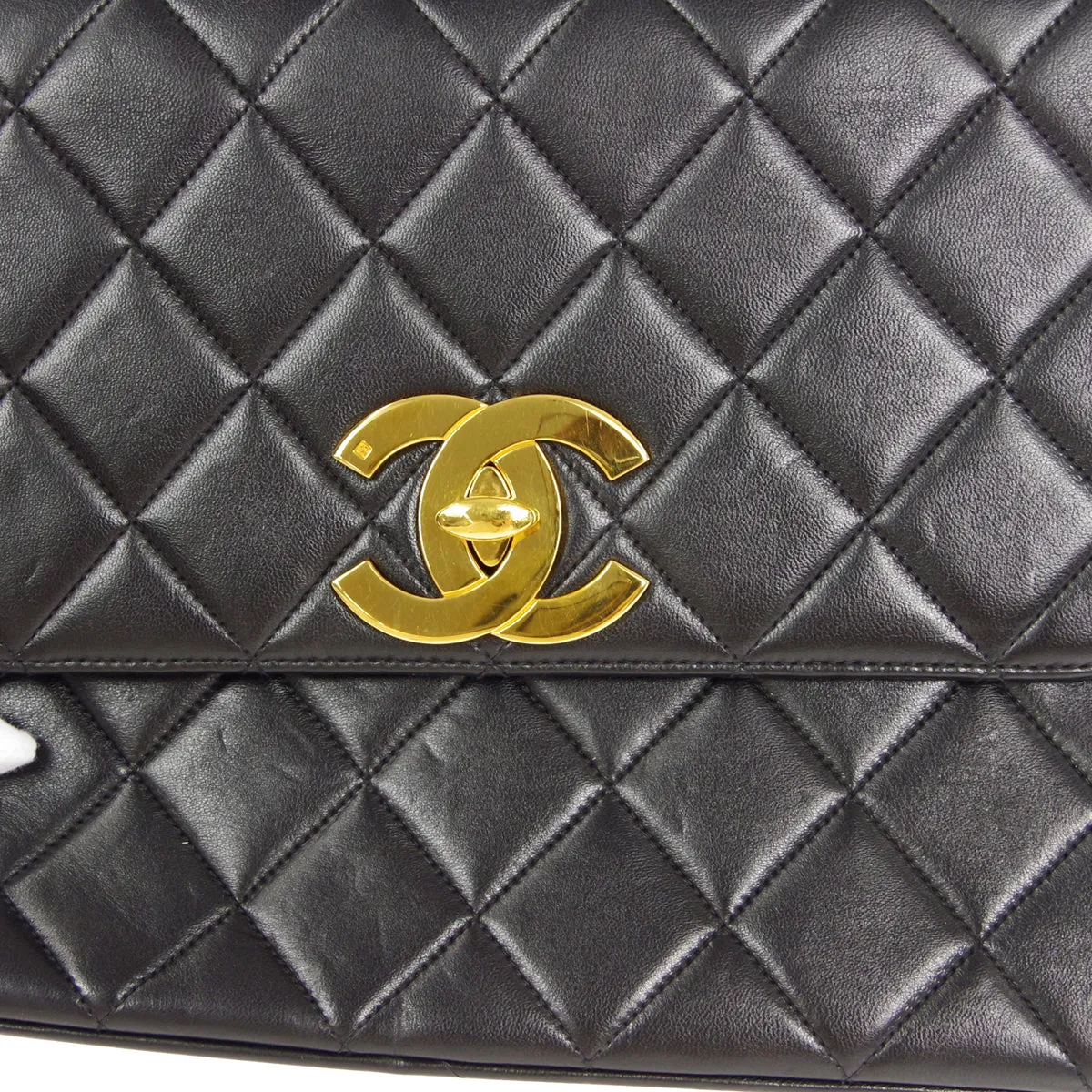 CHANEL 1994-1996 Straight Flap Medium Black Lambskin 47549