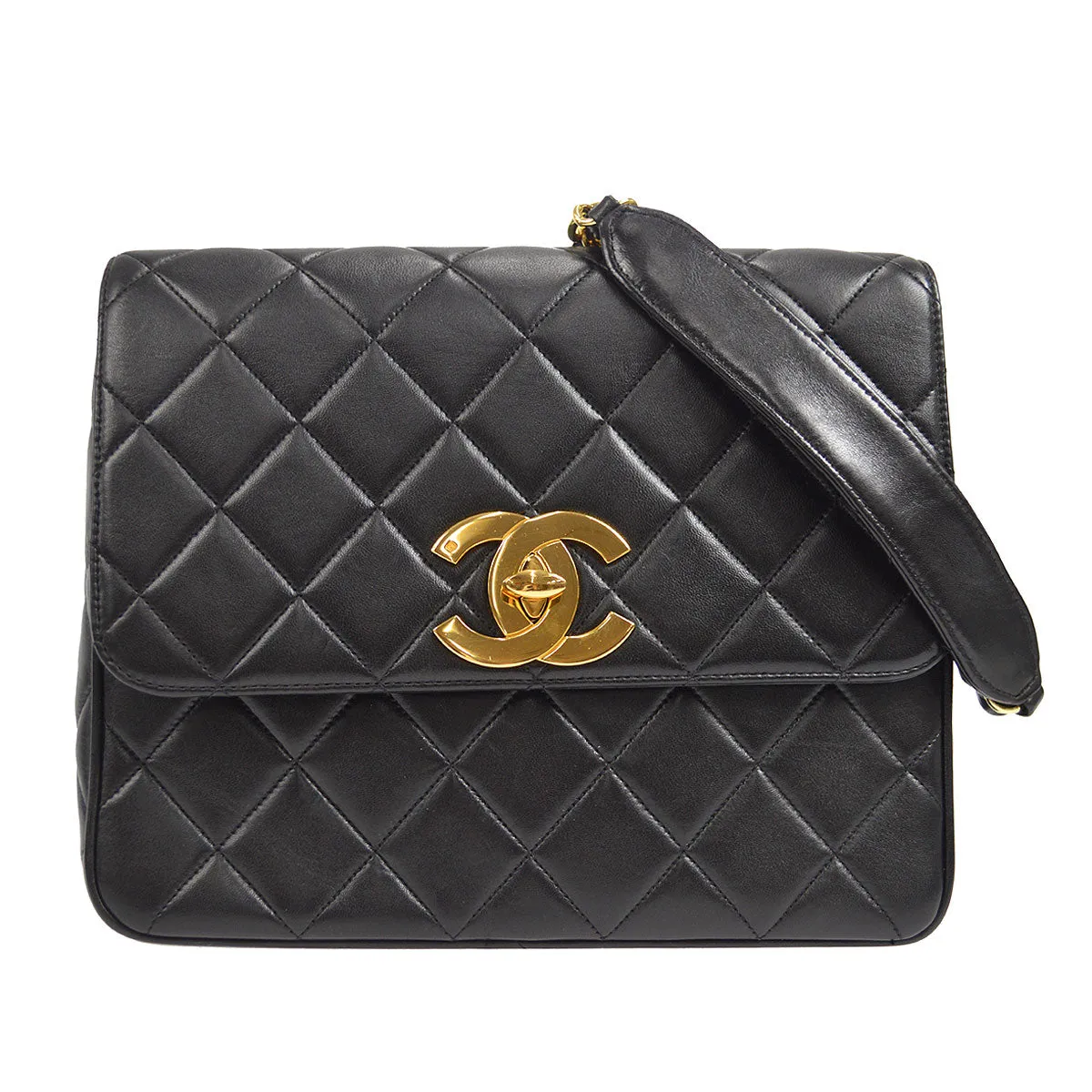 CHANEL 1994-1996 Straight Flap Medium Black Lambskin 47549