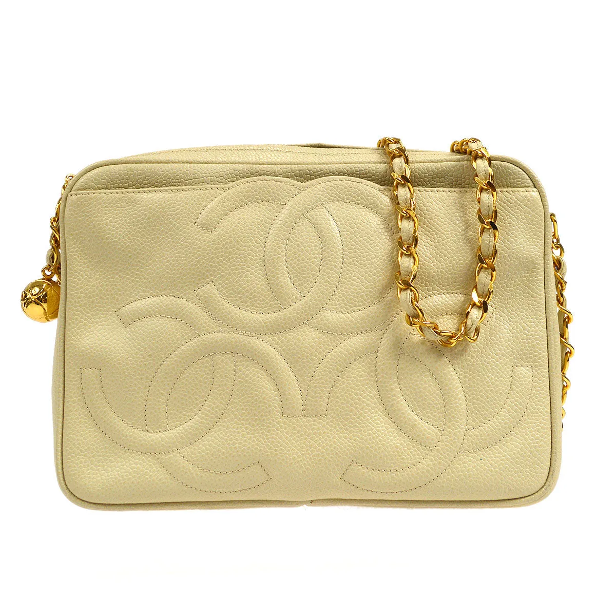 CHANEL 1994-1996 Triple CC Camera Bag Small Ivory Caviar 17405